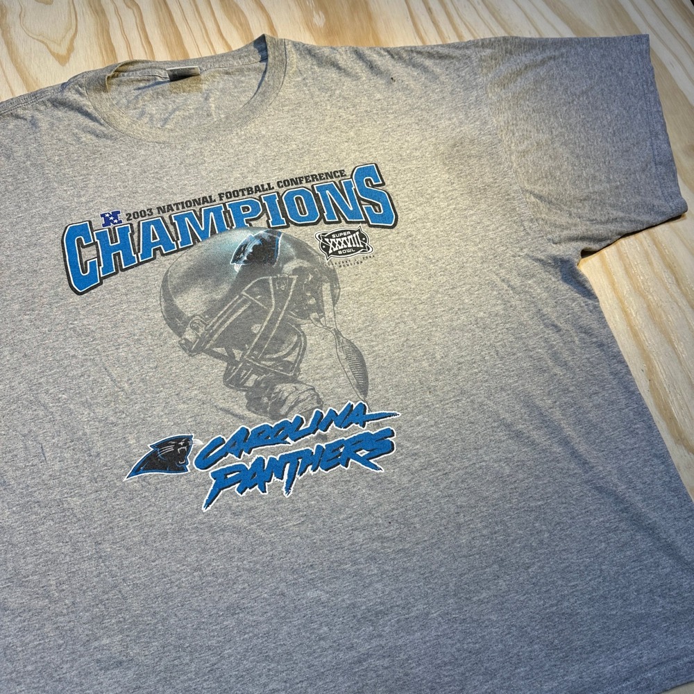 Delta Men's Carolina Panthers 2003 NFC Champions Gray Super Bowl Tee Size 3XL